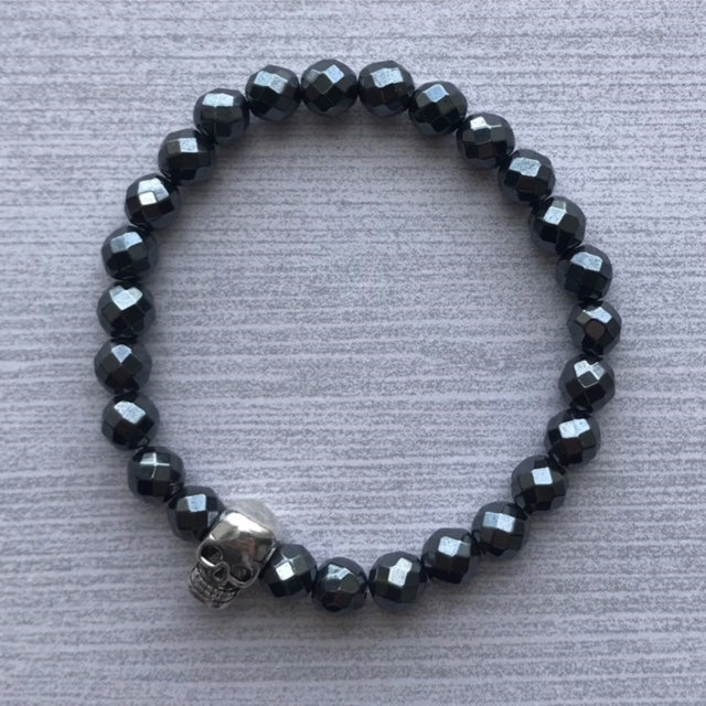 Hematite & Silver Skull Bracelet